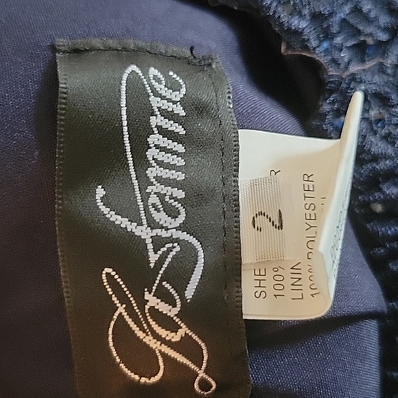 NWOT La Femme Sparkly Off The Shoulder 3/4 Illusion Lace Sleeve Mermaid Gown 2 - Picture 7 of 8